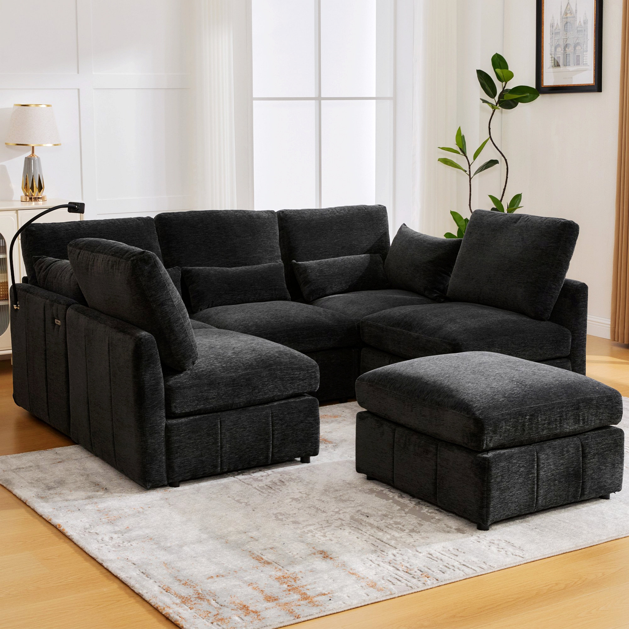 Latitude Run® Sectional Sofa Modular Sofa With A Movable Ottoman And ...