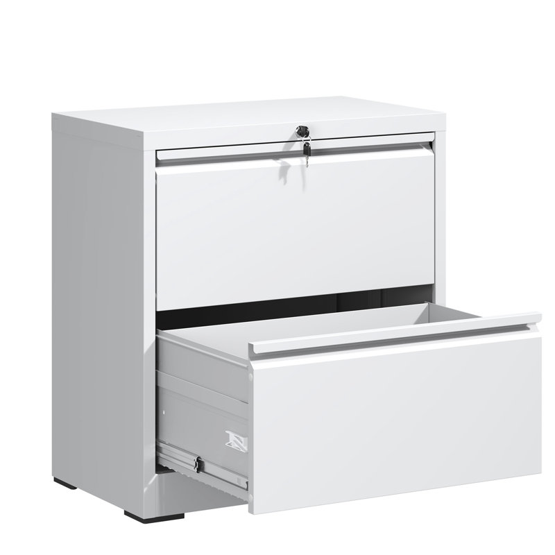 Metal 2 Drawer Lateral Filing Cabinet For Home Office, Ample Storage Space, Bearing Drawers, Foldable Key White File With Lock, Rust - Material, Silent Operation, Interlock