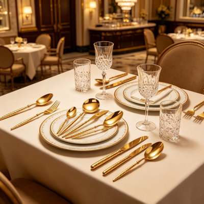 Gold Silverware Set For 10, 60-Piece Stainless Steel Flatware With Hammered Tapered Handles, Mirror Polished Finish, Dishwasher Safe Gold Cutlery Set For Home And Restaurant Use