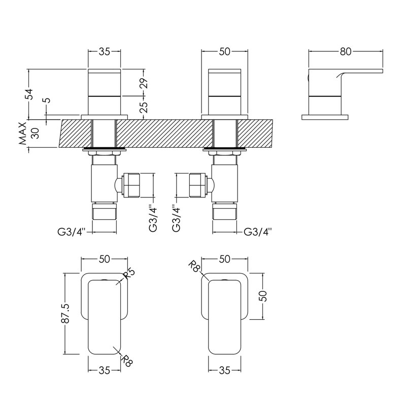 Windon 2 Handle Deck Freestanding Tub Filler Bath Filler