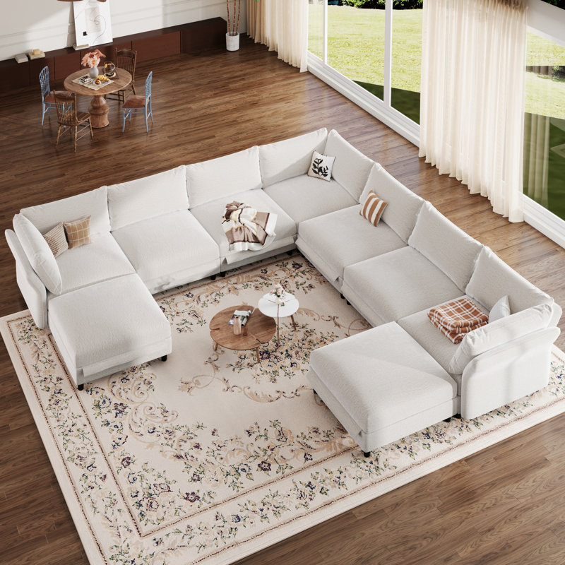 Oversized Sectional Sofa 9 Seater  L Shaped  Deep Seat Modular Sectional Sofa Couches Armrest Backrest With Storage Ottoman Chenille