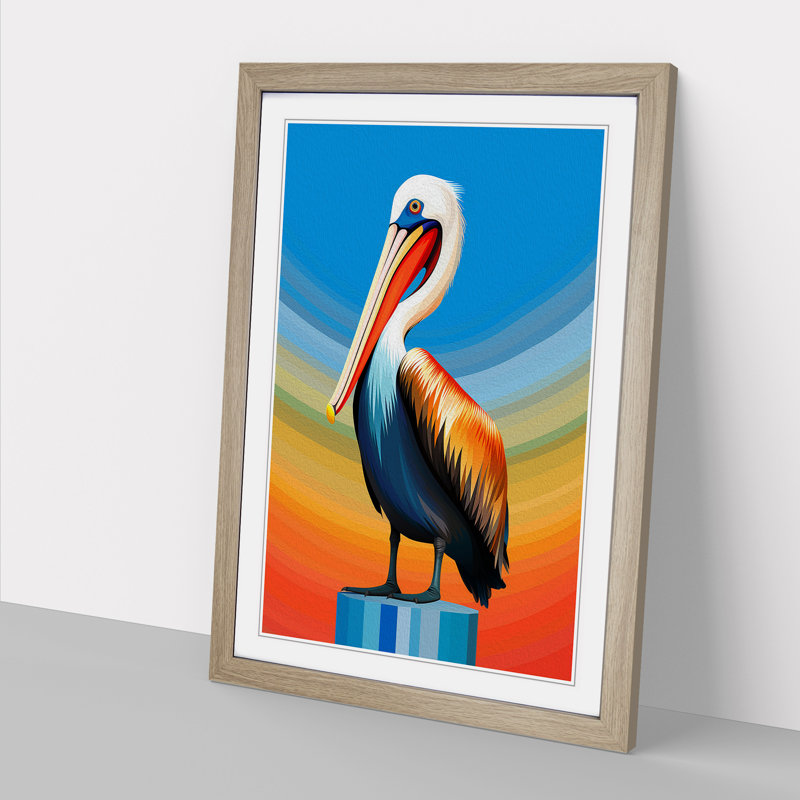 Pelican Op Art - Framed Print, 34cm H x 25cm W, Oak Framed