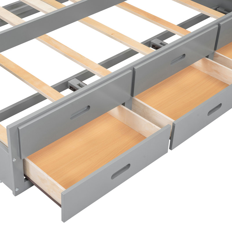 Lit double avec lit gigogne, configuration de rangement à tiroir et rangement pour la tête de lit, options grises, compartiments