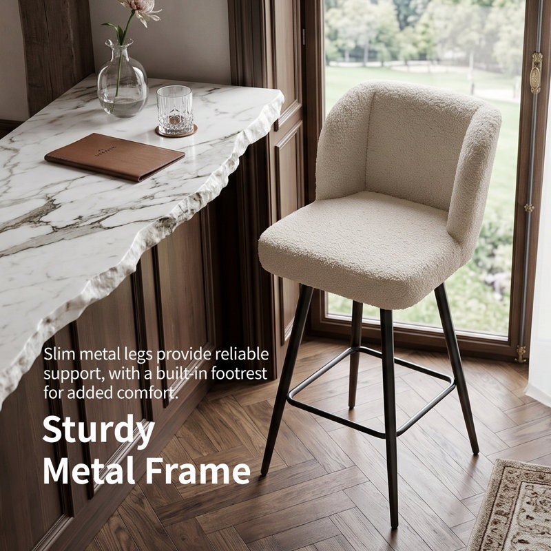 Upholstered Bar Stool, Bouclé