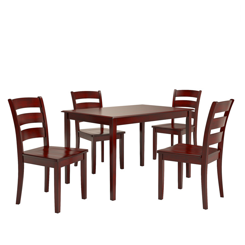 Alexa-Mae 4-Person Rubberwood Solid Wood Dining Set, Antique Berry
