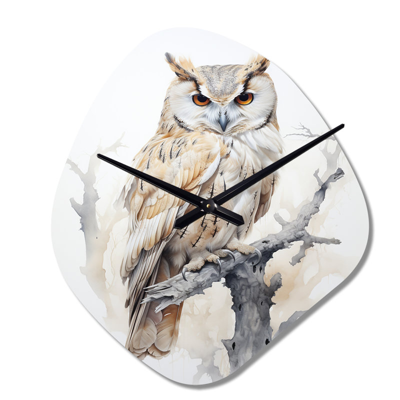 Horloge murale asymétrique «Wise And Watchful Majestic Owl - Owl», horloge murale moderne de forme unique, Petit