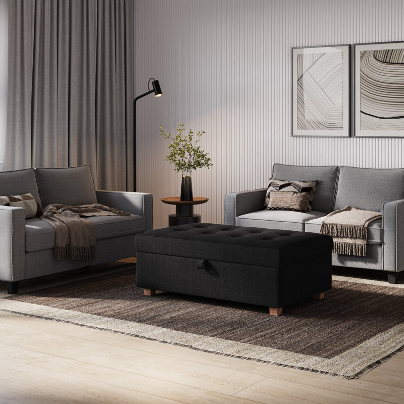 Calliemae Upholstered Storage Ottoman, Dark Gray Polyester