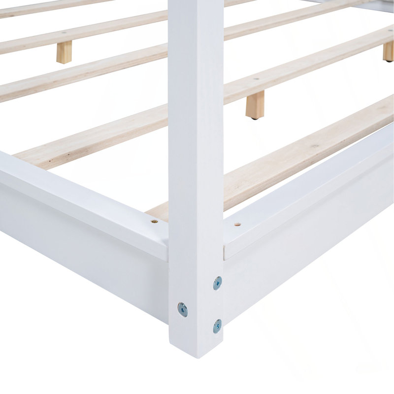 Lit plateforme à baldaquin avec pieds de support, White