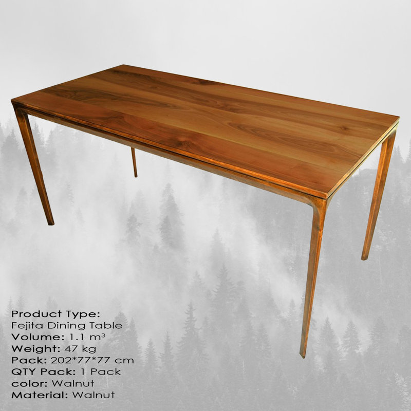 Tannum Walnut Solid Wood Dining Table, H75 x L200 x W75cm