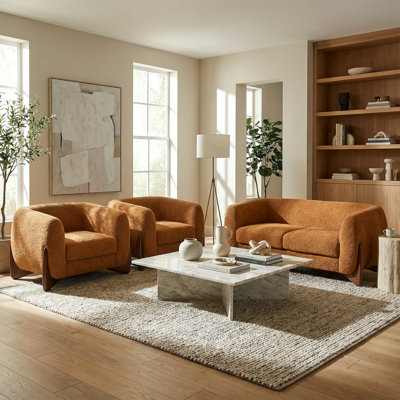 Rhudine 3-Piece  Modern Japandi Bouclé Upholsteredsofa Set With Solid Wood Legs