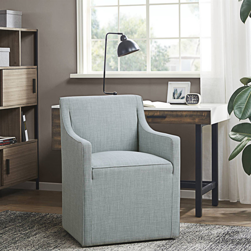 Blue Upholstered Skirted Dining Arm Chair with Casters