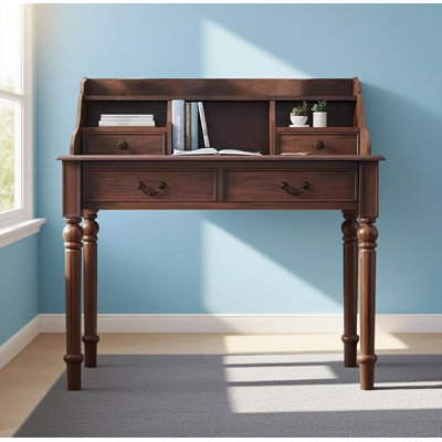 American Style Rubberwood Desk with On-Desk Bookshelf
