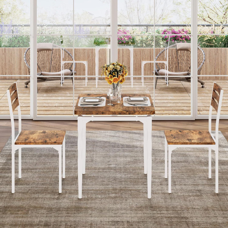 Ensemble de table de salle à manger pour 2 tables de salle à manger compactes et chaises 3 pièces ergonomiques et confortables, idéales pour les petits espaces cuisines, appartements - blanc et brun