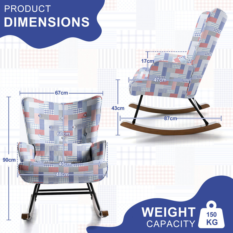 Cyra Rocking Chair, Blue Patchwork