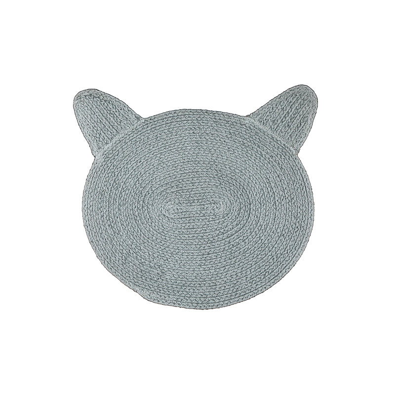Tapis tressé en forme de chat en coton, Gris clair