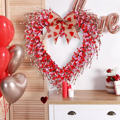 Couronne de cœur en jasmin artificiel, printemps, été, fausse fleur en mousse, couronne en forme de cœur avec nœuds en toile de jute, pour cadeaux, porte d'entrée, fenêtre, décoration murale