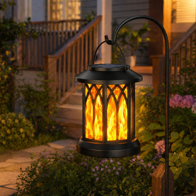 Paquet de 4 lanternes solaires à flamme scintillante, lumières extérieures suspendues imperméables pour jardin de patio