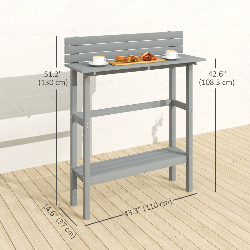 Outdoor Bar Table with Built-in Footrest, Slatted Top, Grey