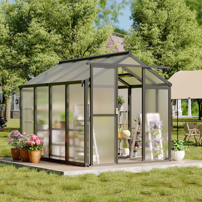 6x10/6x8 FT Greenhouse,  Aluminum Polycarbonate, Black