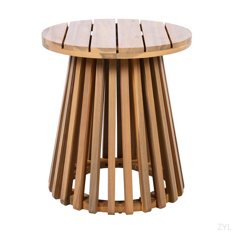 Outdoor Acacia Wood Patio Side Table, Round Coffee Table For Backyard, Lawn, Balcony