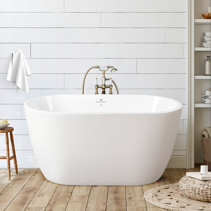 FerdY Bali 47" Freestanding Soaking Bathtub, With Brushed Nickel Drain