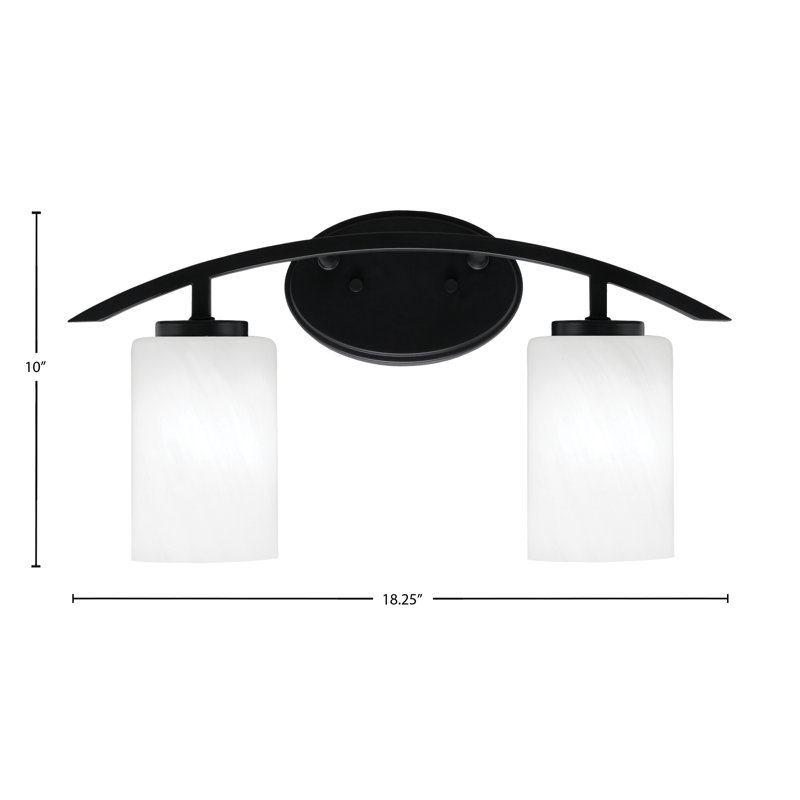 Kurve 2 Light Bath Bar With 4" White Marble Glass, Matte Black