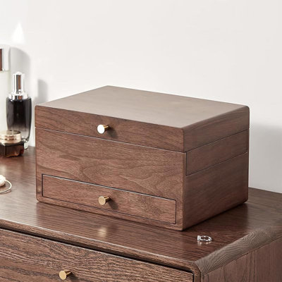 Premium Black Walnut Jewelry Box With Mirror - 3-Tier Organizer For Necklaces, Rings, Earrings & Watches - Elegant Storage Gift For Women