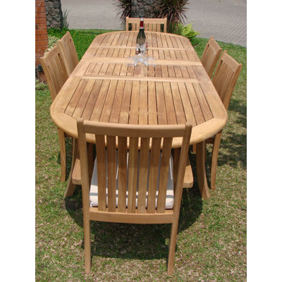 13 Pcs Grade-A Teak Wood Dining Set: 118" Double Extension Mas Oval Trestle Leg Table And Angarano Stacking Arm Chairs #11CH2712
