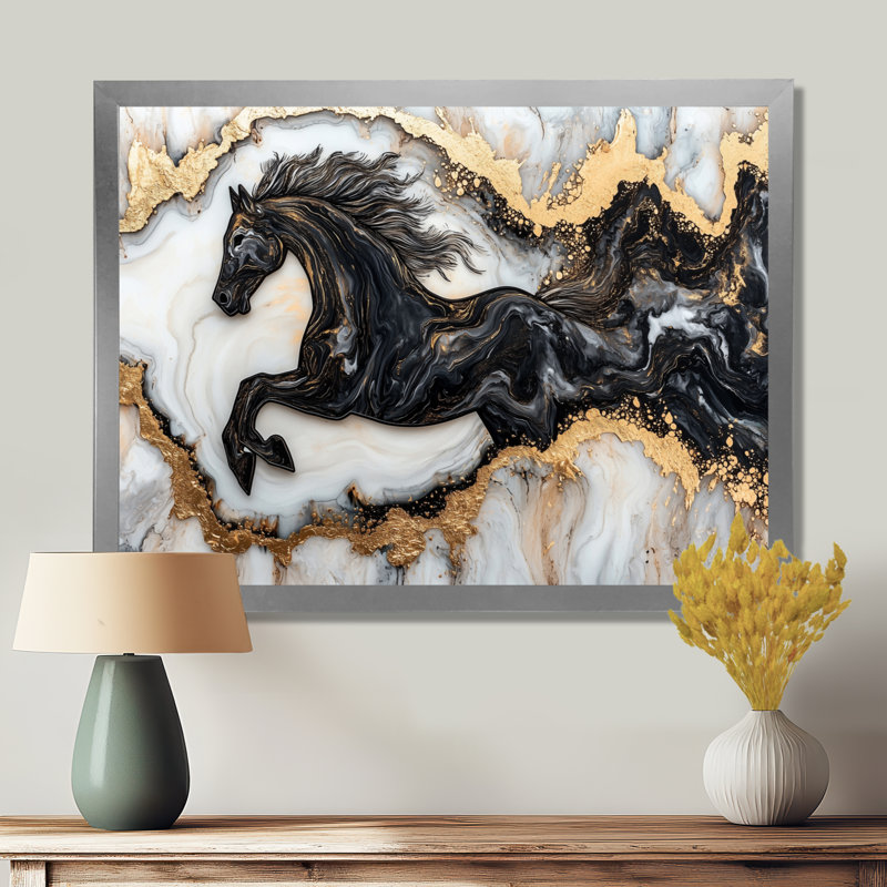 Martae, esprit foncé de l'étalon cheval I - cheval, art mural, H 24 po x l 32 po, Picture Frame Print, Argent argent