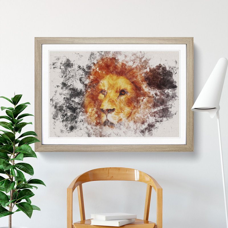 Lion Vol.4 - Picture Frame Graphic Art, 48cm H x 65cm W x 2cm D, Oak Framed