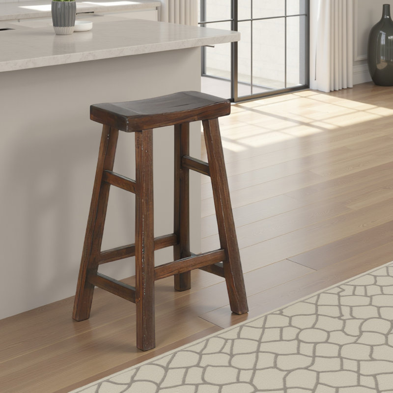 Reggie Barstool Set of 2, Saddle Seat, Mocha Brown Mahogany, Bar Stool (30” Seat Height), Mocha Brown