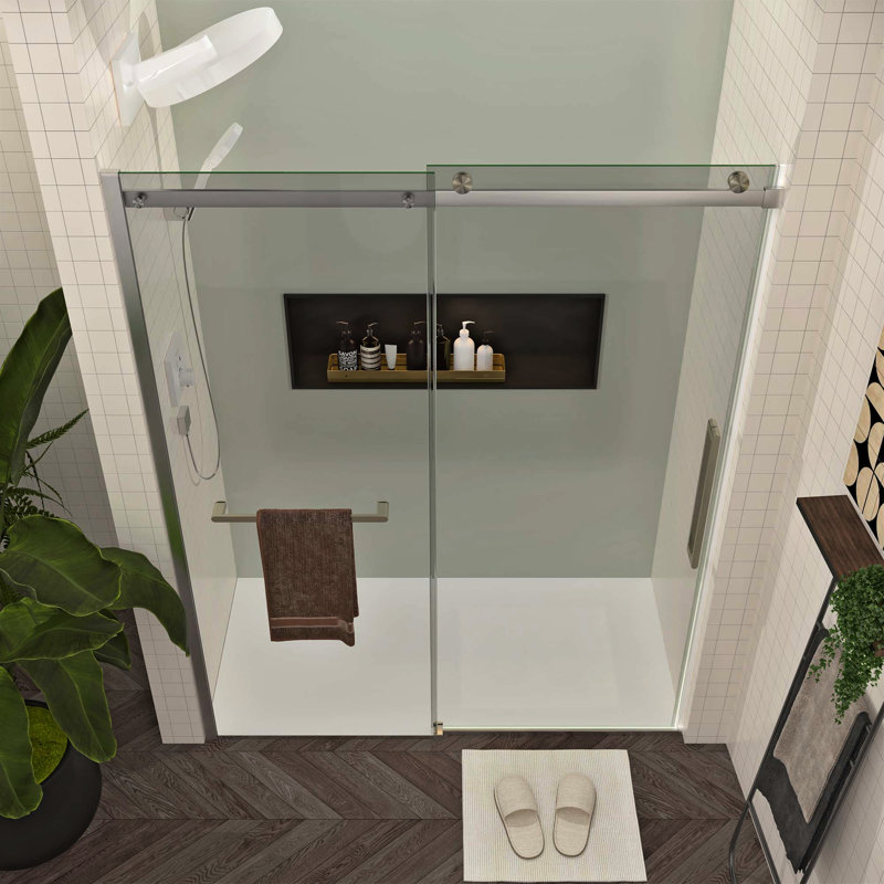 56 - 60"W Adjustable Sliding Shower Door 76"H With 5/16" Tempered Glass, Buffer Design, Easy Clean For Updated Bathroom Smooth Operation, Water Repellent In Modern