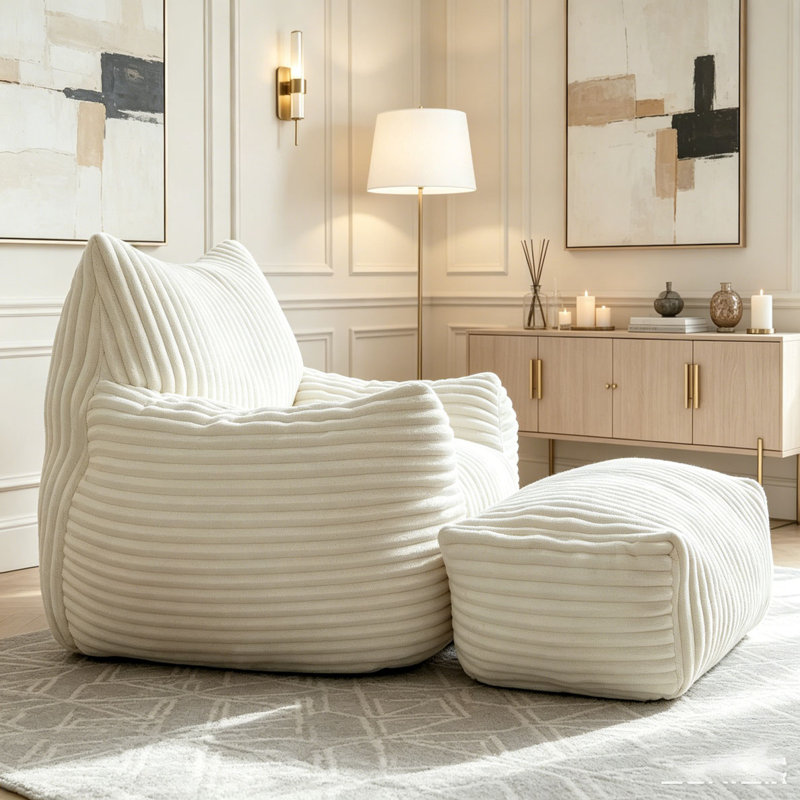Canapé avec repose-pieds, White