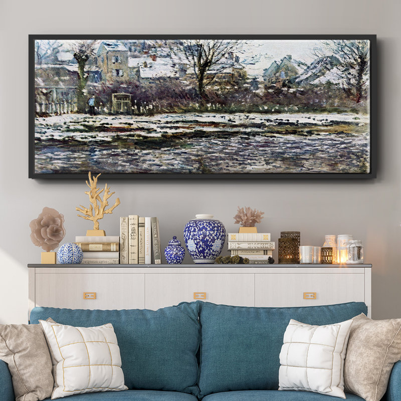 «Snow in Vetheuil» par Monet, toile encadrée, H 24 po x l 60 po