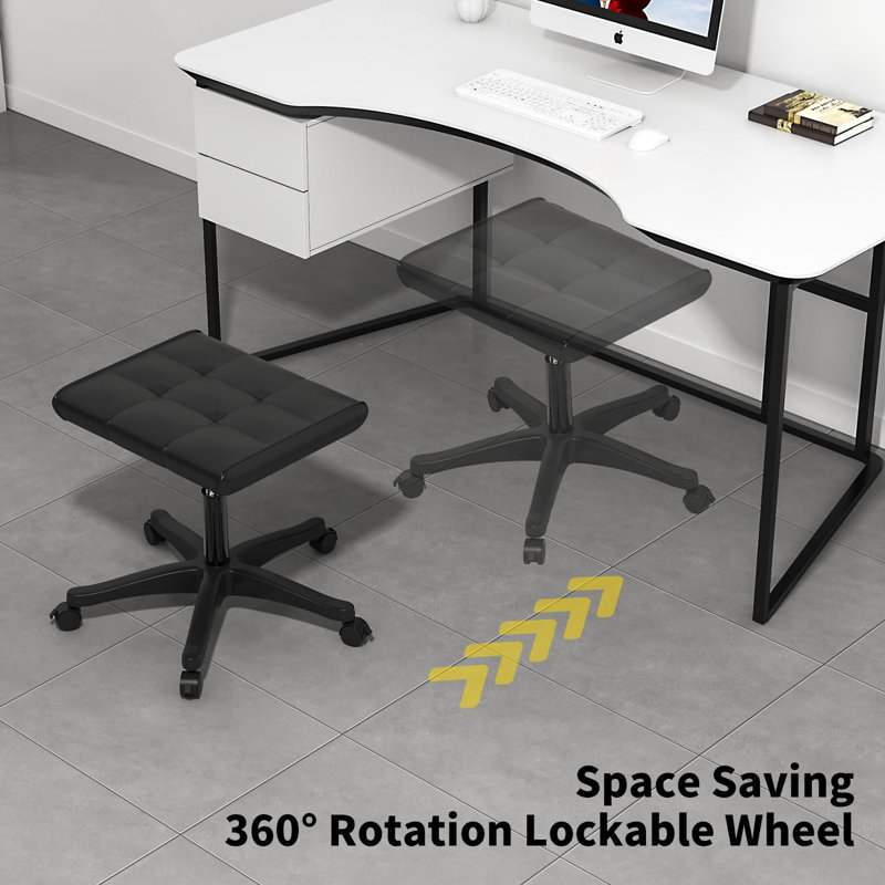 Mobile Footrest, Multi-Use Stool With Lockable Wheels, Under Desk Leg Rest Rolling Chair For Home Office, Adjustable Height Spa Salon Stool, Ottoman Foot Rest