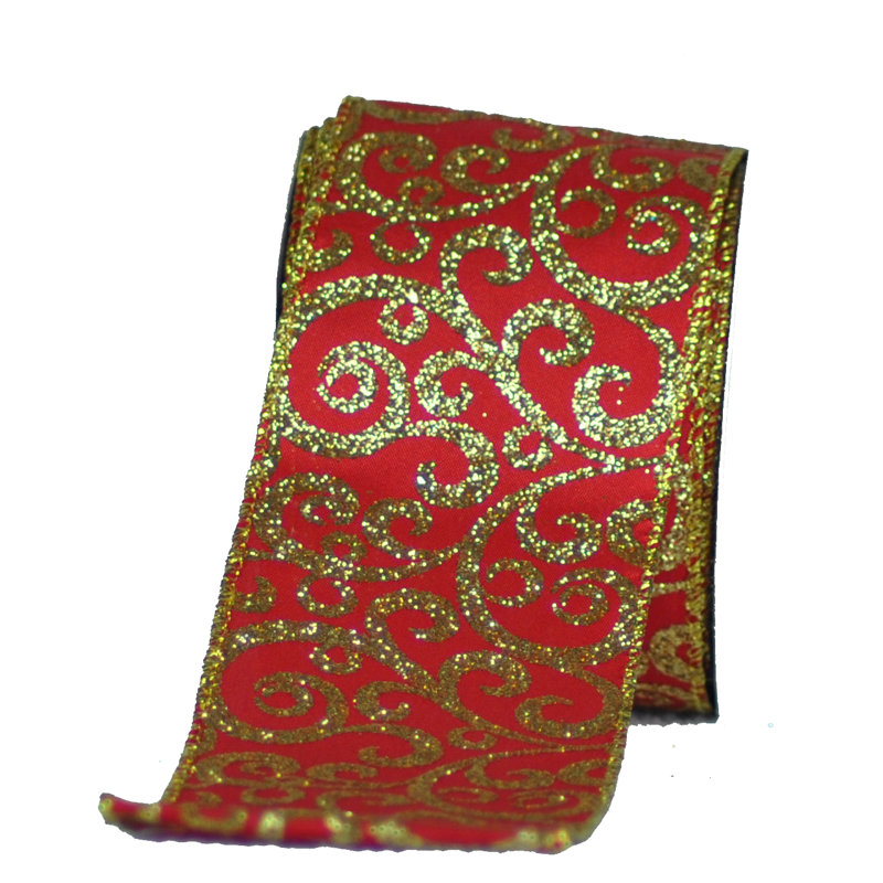 Ruban en tissu 2,5 po, Rouge / doré