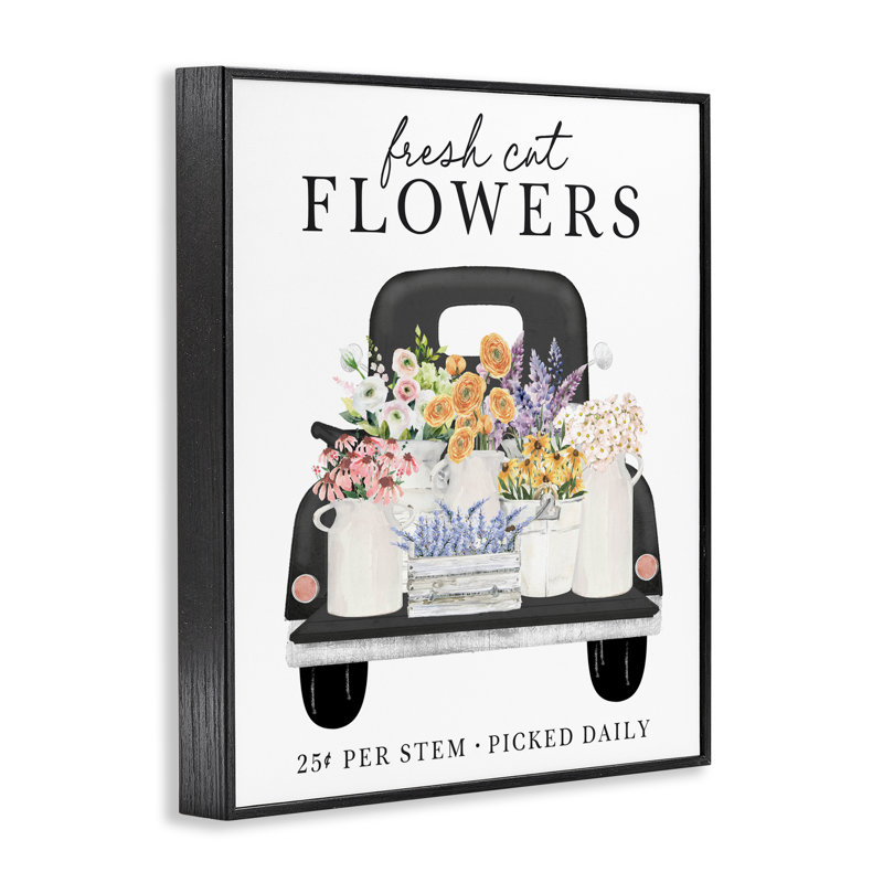 Giclée encadrée quotidienne de fleurs fraîches, design par lettré et doublé, H 14 po x l 11 po, Noir