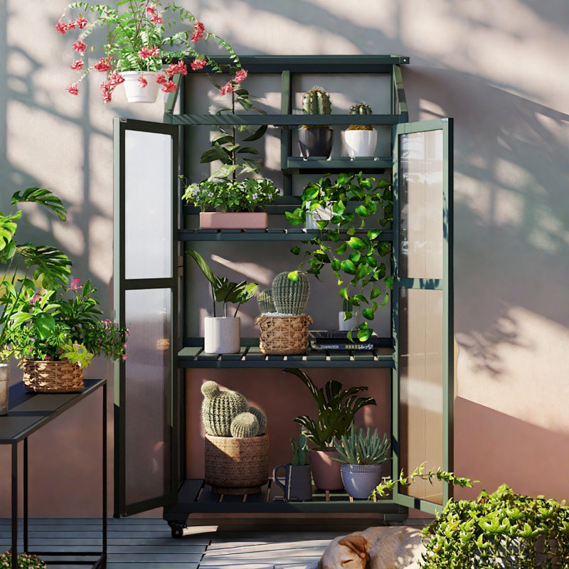 62Inch Height Wood Large Greenhouse Balcony Portable Cold Frame With Wheels And Adjustable Shelves For Outdoor Indoor Use