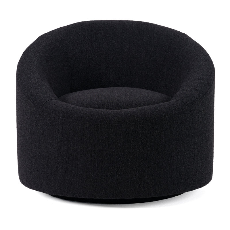 Upholstered Swivel Barrel Chair, Black Boucle