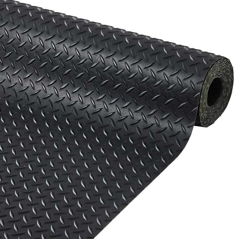 Rouleau de tapis de sol de garage en vinyle à motif diamant de 2,8 mm, protection robuste et antidérapante pour le dessous de votre véhicule, facile à nettoyer et à découper sur mesure pour VUS/MPV/pickups - Noir, 2,44 m x 6,10 m