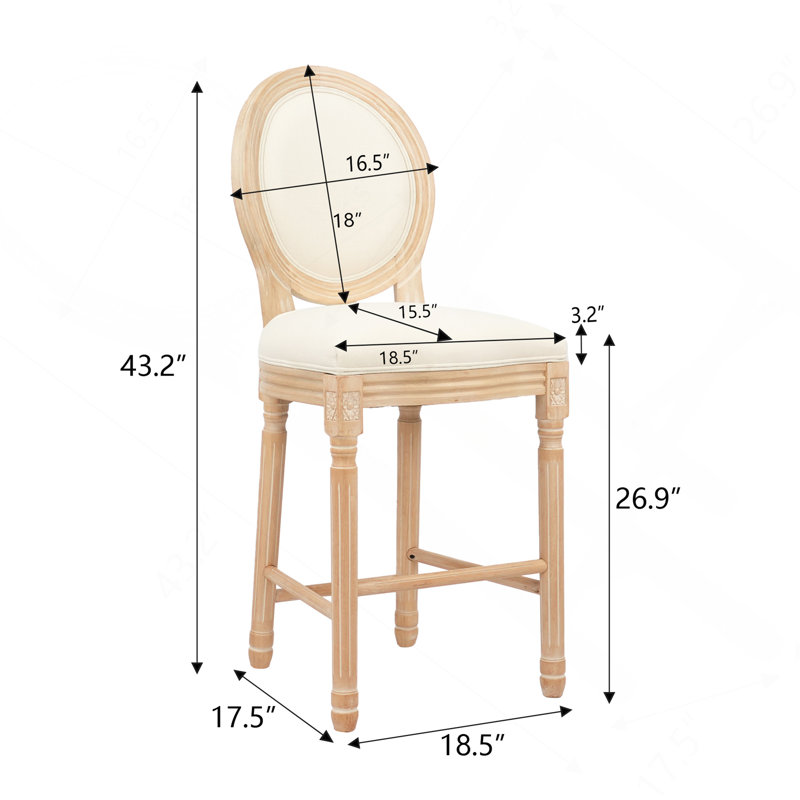 Ensemble de 2 tabourets de bar en bois avec siège rembourré French Country, Tabouret de comptoir (siège d'une hauteur de 26,9