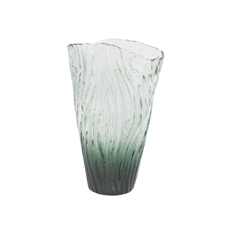 6.5x3.5x10"H Organic Ribbed Glass Vase, 9.8" H x 6.3" W x 3.5" D