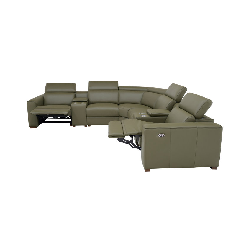 Canapé modulaire inclinable en cuir Brentkil, Cuir fleur olive