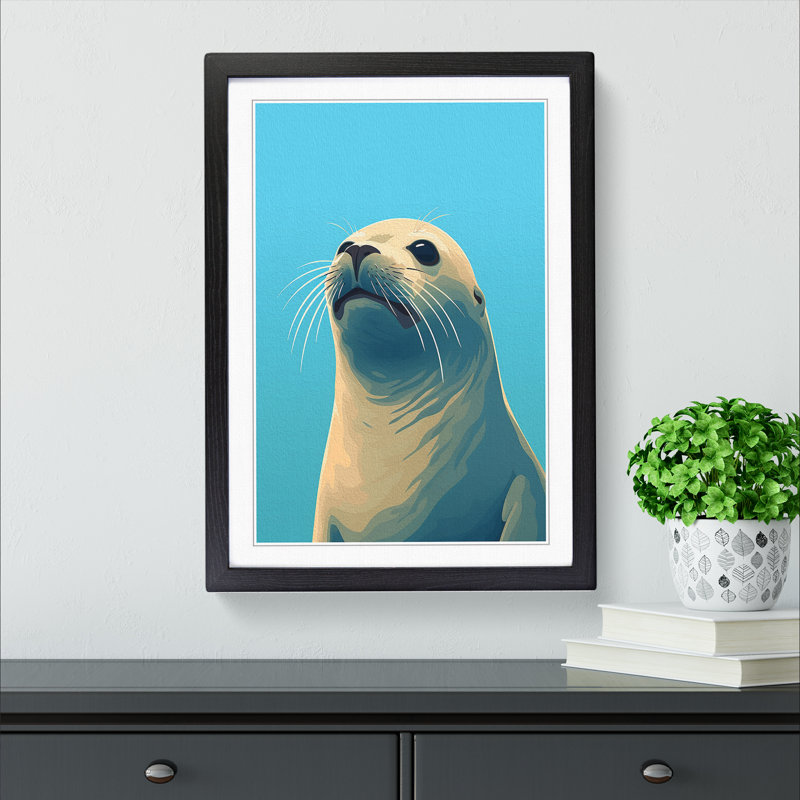 Seal Minimalism No.2 - Single Picture Frame Print on Wood, Black, 64cm H x 46cm W x 2cm D
