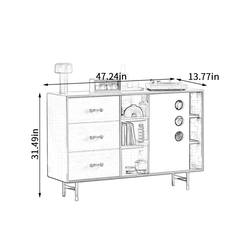 Armoire de rangement décorative rétro multifonctionnelle, H 31,49 po x l 47,24 po x P 13,77 po
