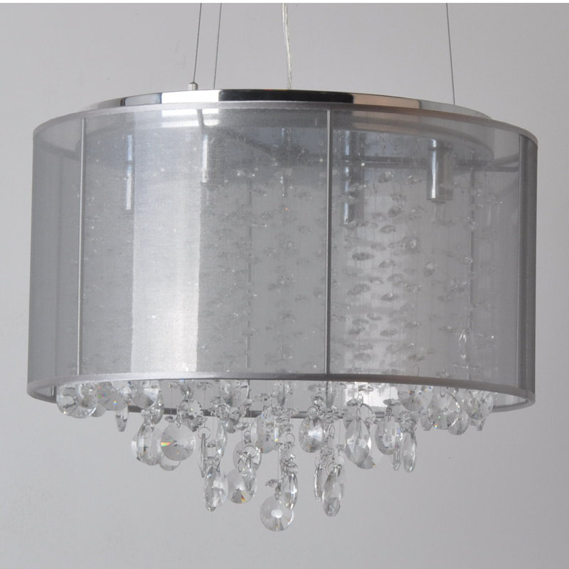 Lonan Unique / Statement Drum Chandelier, Silver, 4, 14.5" H x 16.5" W x 16.5" D