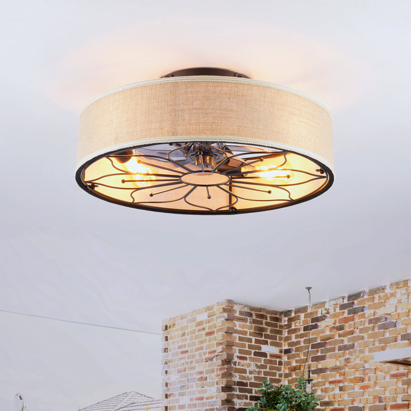 Ventilateur de plafond 20 po en tissu de style campagnard sans télécommande avec télécommande pour ampoules d'intérieur - non incluses
