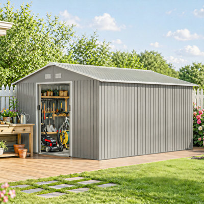 Jermone 13 ft. W x 11 ft. D Metal Flat Tool Shed