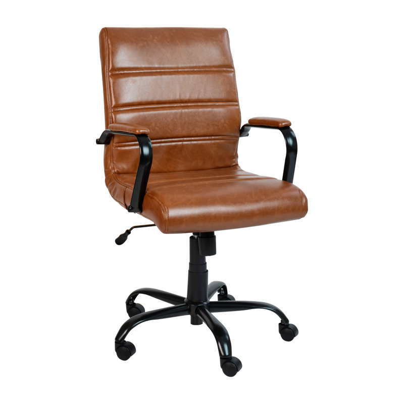 Mid-Back Executive Swivel Office Chair with Metal Frame and Arms, Black/Brown