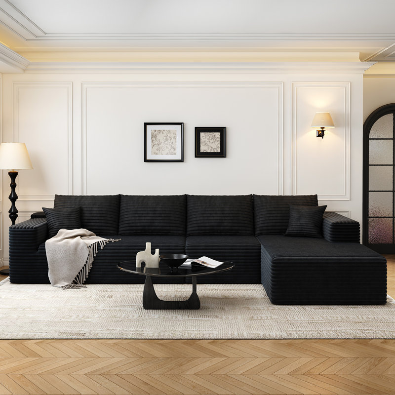 Canapé modulaire 135,4 po Cloud, Tissu velours côtelé noir, Orienté à droite